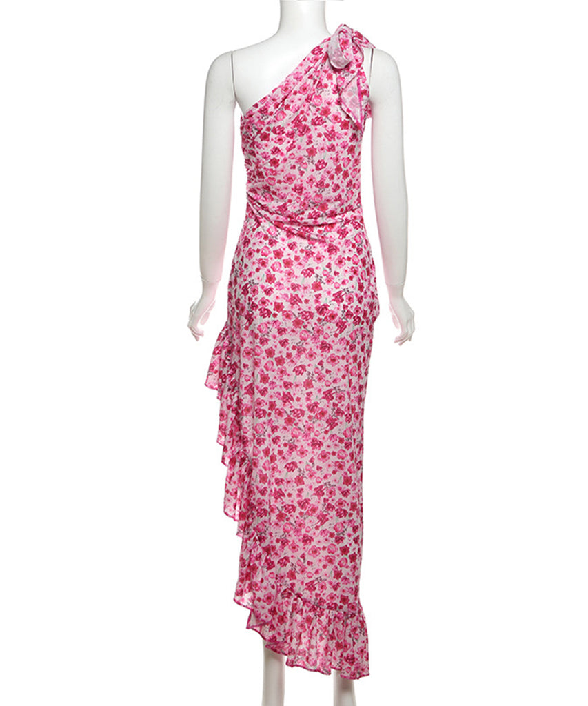 Seductive Pink Sexy Side Slit Lace-Up Dress for Stunning Style