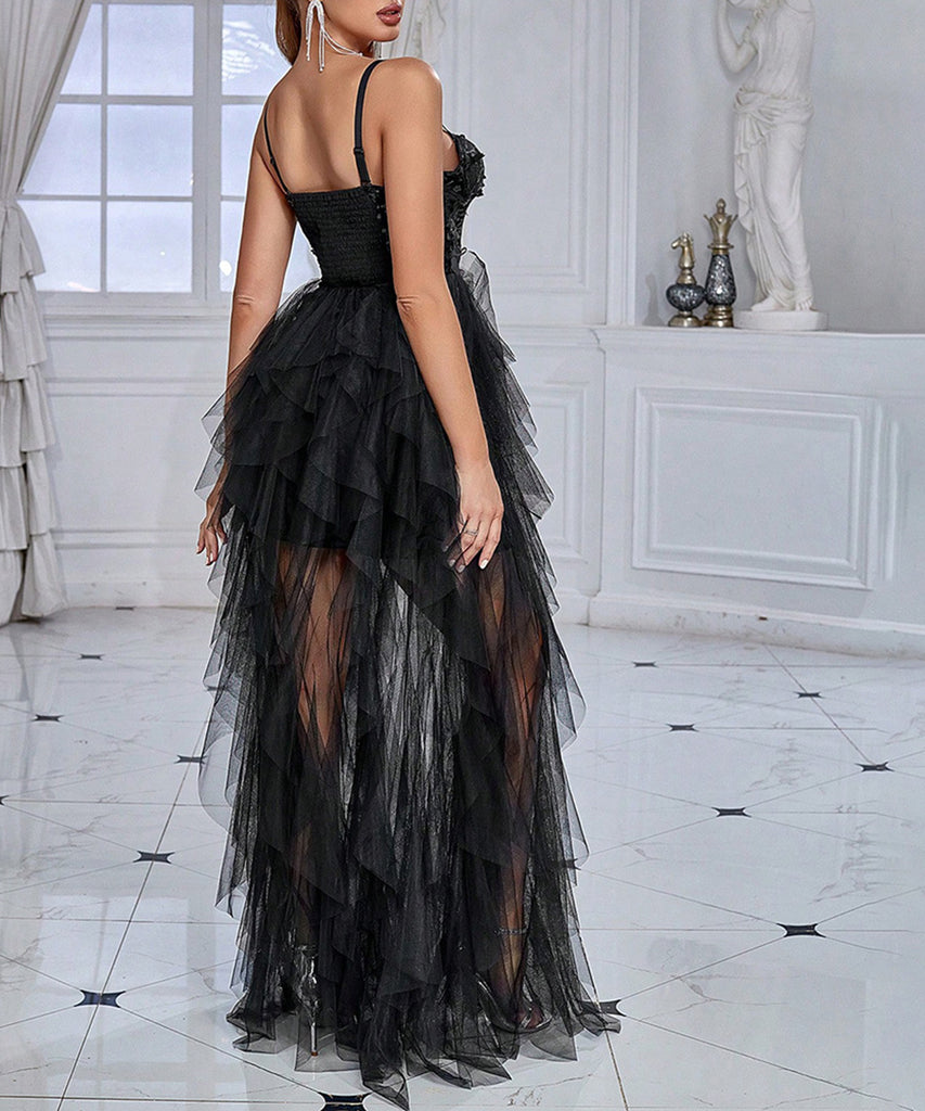 Chic Gauze Evening Dress With Butterfly Sequin Patchwork