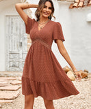 Solid Color V-Neck Dress With Lotus Sleeves for Effortless Style