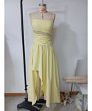 Chic Yellow Mesh Patchwork Slip Skirt With Ruffles Delight