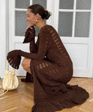 Elegant Acrylic Wool Cardigan with Flared Hollow Sleeves