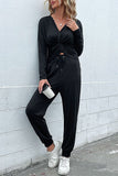 Chic Knotted Drawstring Hoodie and Pants Lounge Set
