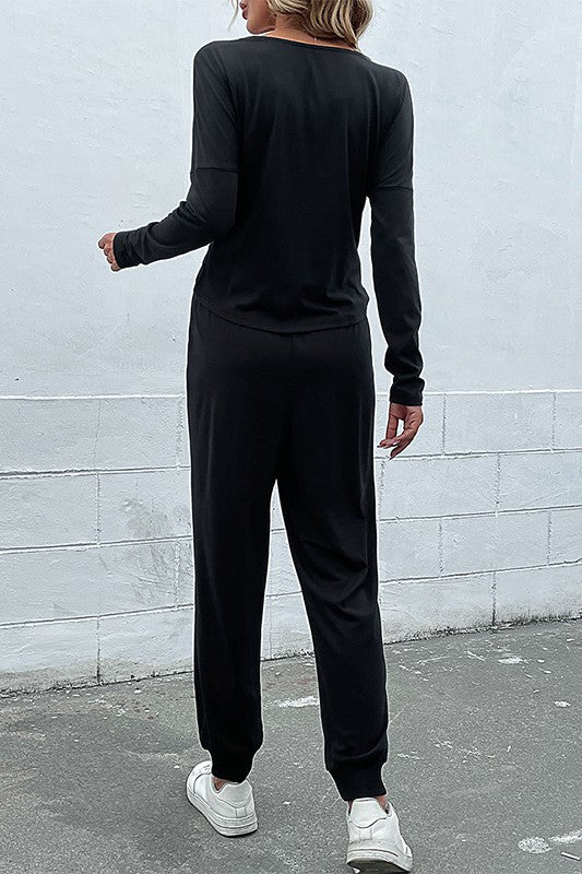 Chic Knotted Drawstring Hoodie and Pants Lounge Set