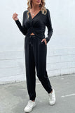 Chic Knotted Drawstring Hoodie and Pants Lounge Set