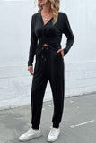 Chic Knotted Drawstring Hoodie and Pants Lounge Set