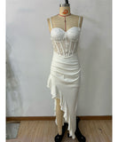 Charming Butterfly Patchwork Ruffled Party Slip Dress