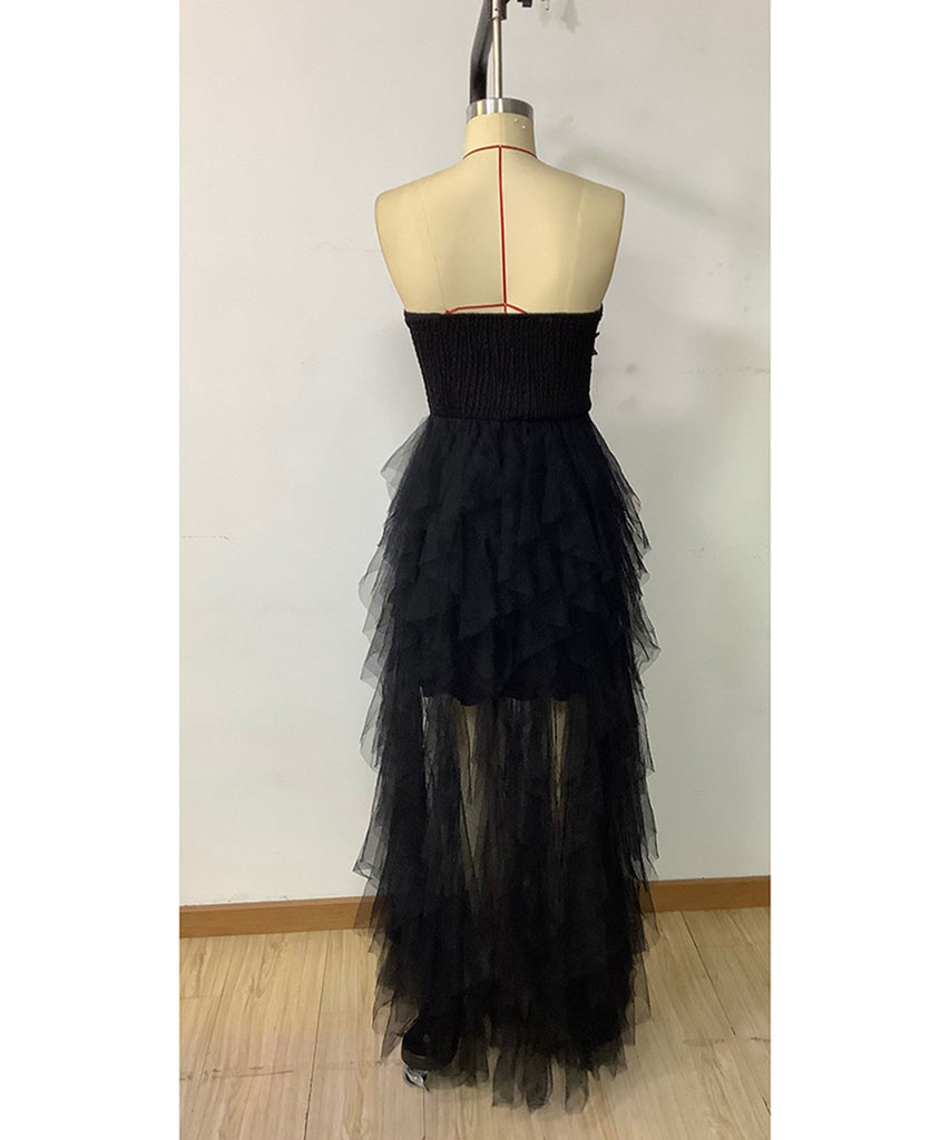 Chic Gauze Evening Dress With Butterfly Sequin Patchwork