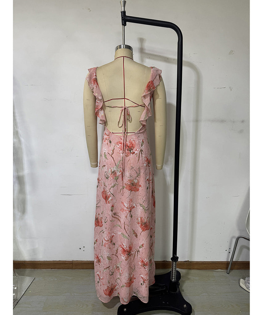 Chic Halter Waist Dress With Halter Back in Pink Elegance
