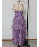 Vibrant Printed Dress With Flounder Cake Skirt in Grenadine