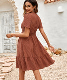 Solid Color V-Neck Dress With Lotus Sleeves for Effortless Style
