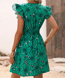 V-Neck Waist Sexy Big Flower Ruffled Sleeveless Dress Delight