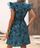 V-Neck Waist Sexy Big Flower Ruffled Sleeveless Dress Delight