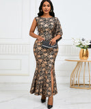 Slim Sexy Banquet Dress One-Shoulder Gold Long Skirt Charm