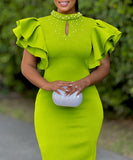 Chic Stylish Sexy Peplum Sleeved Beaded Dress for Parties