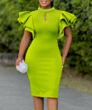 Chic Stylish Sexy Peplum Sleeved Beaded Dress for Parties