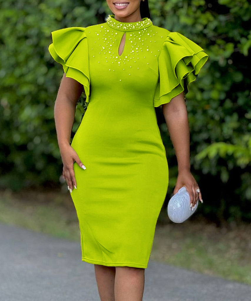 Chic Stylish Sexy Peplum Sleeved Beaded Dress for Parties