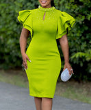 Chic Stylish Sexy Peplum Sleeved Beaded Dress for Parties