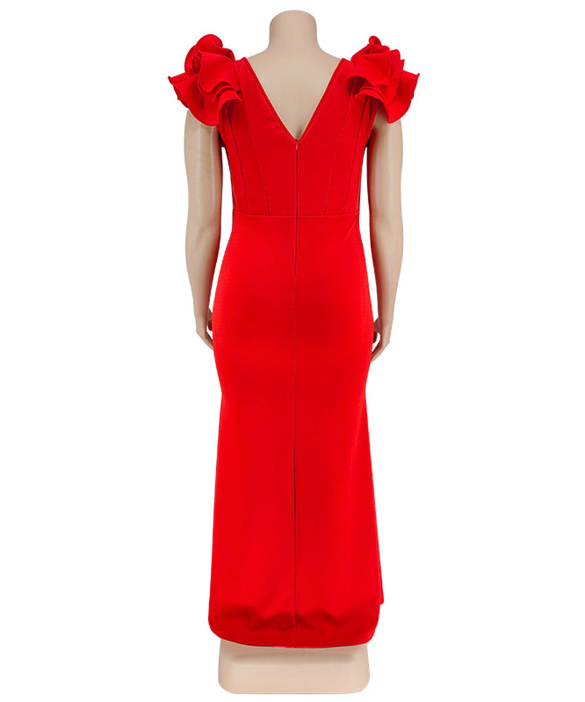 Sexy Lotus Sleeve Bag Backless Dress for Stunning Elegance
