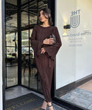 Elegant Lace-Up Pleated Flared Dress with Long Sleeves