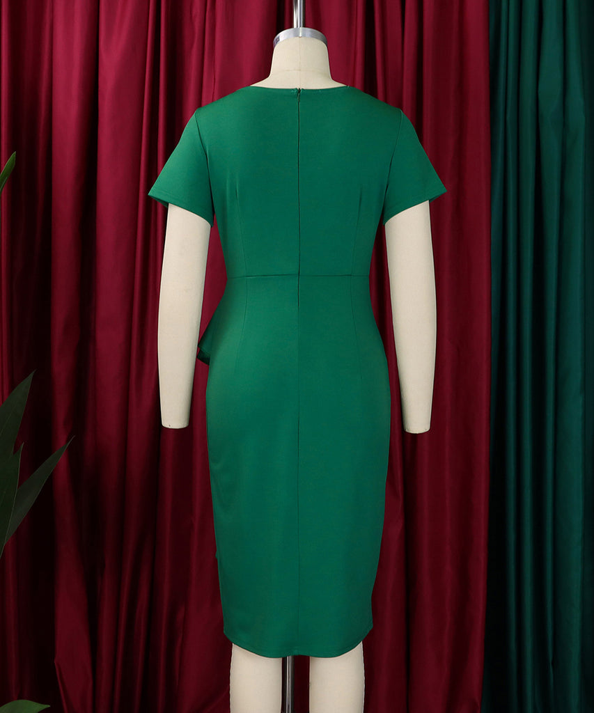 Chic Short Sleeved Solid Color Dress With Hip Ruffles Magic