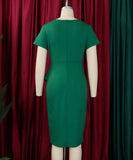 Chic Short Sleeved Solid Color Dress With Hip Ruffles Magic