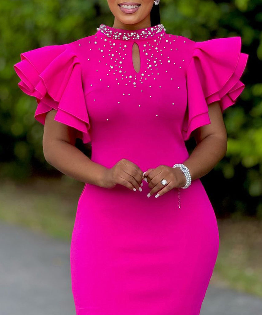 Chic Stylish Sexy Peplum Sleeved Beaded Dress for Parties