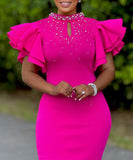 Chic Stylish Sexy Peplum Sleeved Beaded Dress for Parties