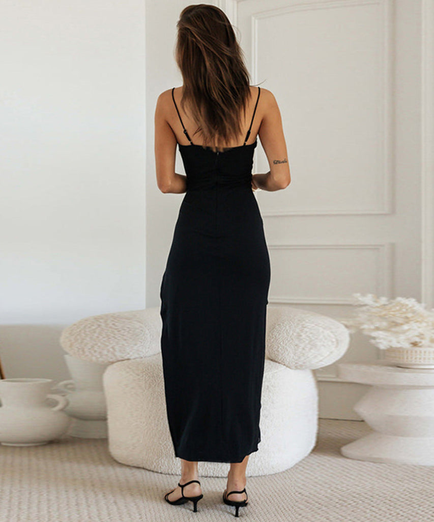Sexy Halter Split Wooden Ear Edge Dress for Bold Style
