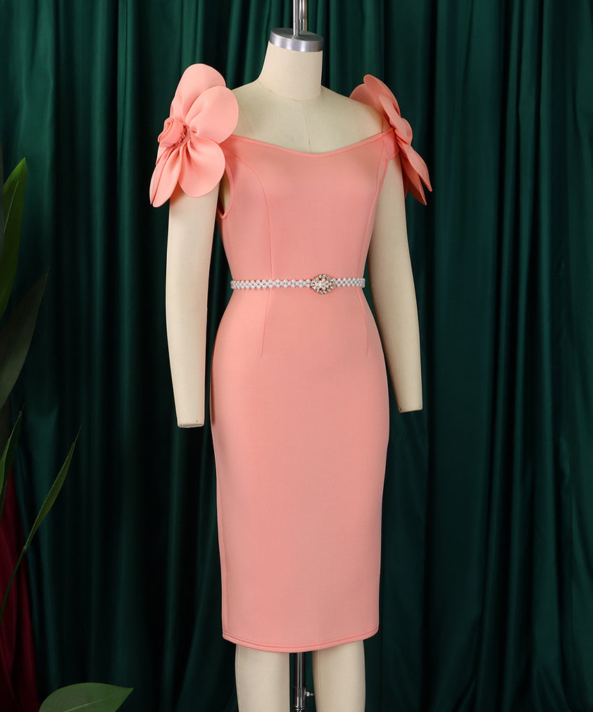 Three-Dimensional Flower Elegant Banquet Dress Cover Gown