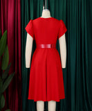 Chic Round Neck Fashion Solid Color Pleated Swing Dress Stylish