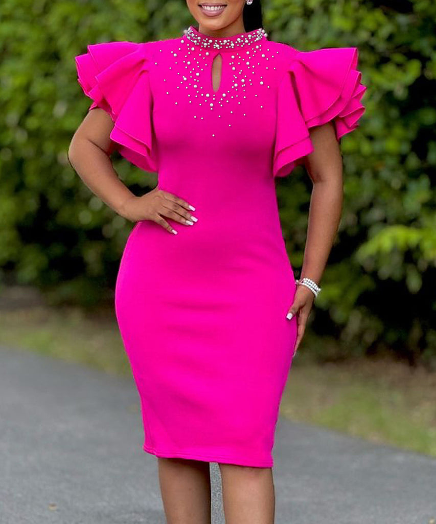 Chic Stylish Sexy Peplum Sleeved Beaded Dress for Parties