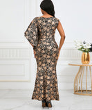 Slim Sexy Banquet Dress One-Shoulder Gold Long Skirt Charm