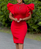 Chic Stylish Sexy Peplum Sleeved Beaded Dress for Parties