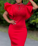 Chic Stylish Sexy Peplum Sleeved Beaded Dress for Parties