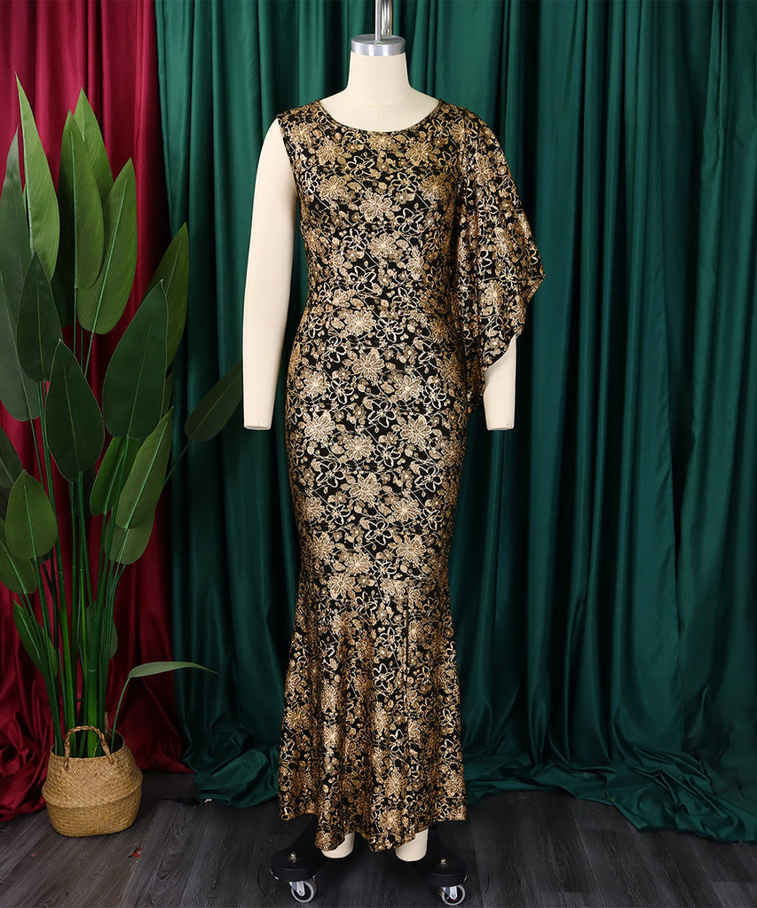 Slim Sexy Banquet Dress One-Shoulder Gold Long Skirt Charm