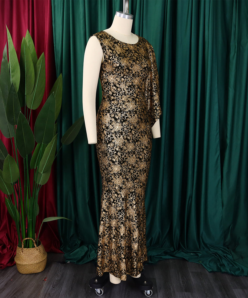 Slim Sexy Banquet Dress One-Shoulder Gold Long Skirt Charm