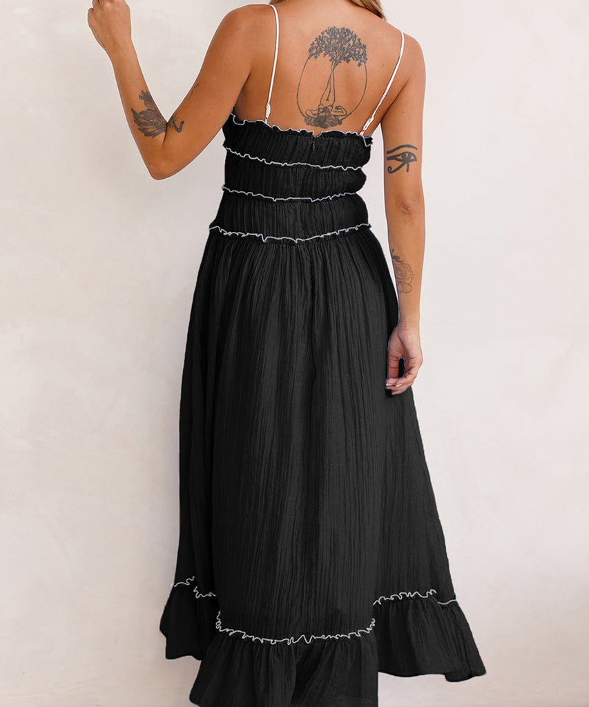 Lace Patchwork High-Waisted Halter Dress for Chic Elegance