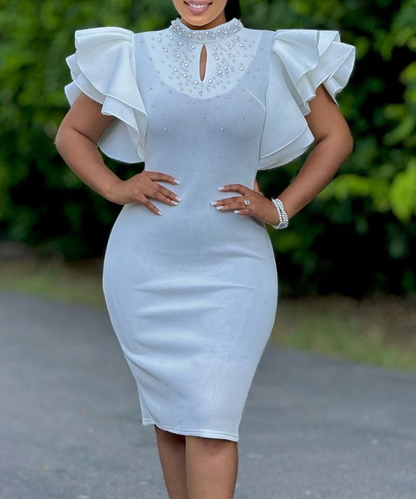 Chic Stylish Sexy Peplum Sleeved Beaded Dress for Parties