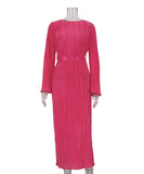 Elegant Lace-Up Pleated Flared Dress with Long Sleeves