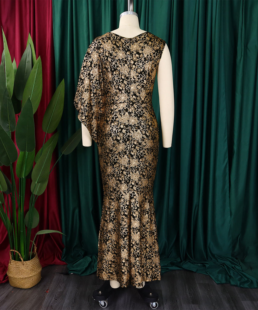 Slim Sexy Banquet Dress One-Shoulder Gold Long Skirt Charm