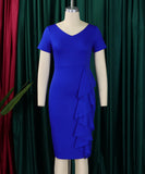 Chic Short Sleeved Solid Color Dress With Hip Ruffles Magic