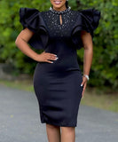 Chic Stylish Sexy Peplum Sleeved Beaded Dress for Parties