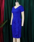 Chic Short Sleeved Solid Color Dress With Hip Ruffles Magic