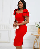 Three-Dimensional Flower Elegant Banquet Dress Cover Gown