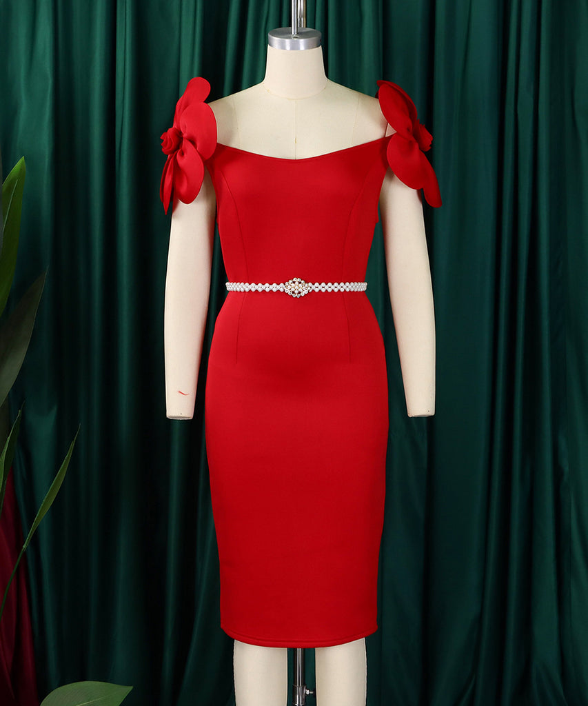 Three-Dimensional Flower Elegant Banquet Dress Cover Gown
