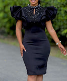 Chic Stylish Sexy Peplum Sleeved Beaded Dress for Parties
