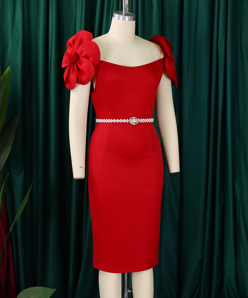 Three-Dimensional Flower Elegant Banquet Dress Cover Gown