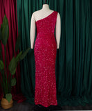 Diagonal Shoulder Sexy Split Skirt Sequin Gown for Glam Nights