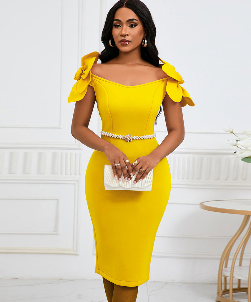 Three-Dimensional Flower Elegant Banquet Dress Cover Gown