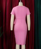 Chic Short Sleeved Solid Color Dress With Hip Ruffles Magic